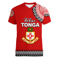 Tonga School Kolisi Tonga Women V Neck T Shirt Tribal Pattern LT6 Female Red - Polynesian Pride