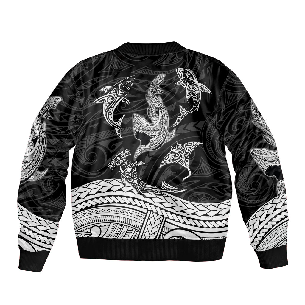 Polynesian Tribal Bomber Jacket with Sharks Tattoo White LT6 - Polynesian Pride