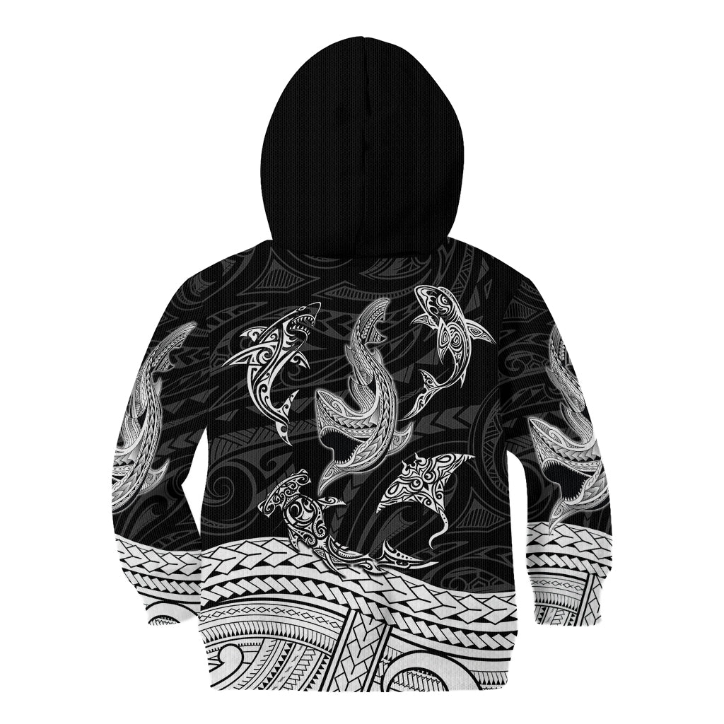 Polynesian Tribal Kid Hoodie with Sharks Tattoo White LT6 - Polynesian Pride