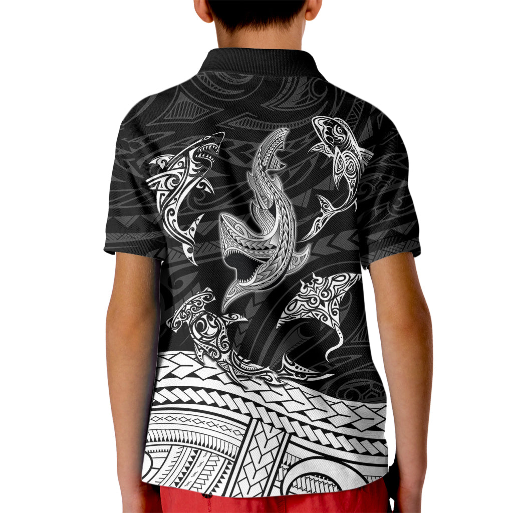 Polynesian Tribal Kid Polo Shirt with Sharks Tattoo White LT6 - Polynesian Pride