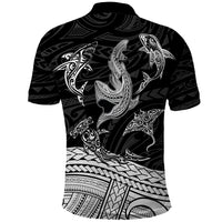 Polynesian Tribal Polo Shirt with Sharks Tattoo White LT6 - Polynesian Pride