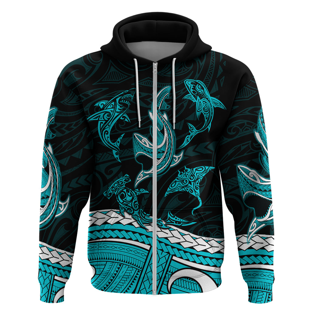 Polynesian Tribal Hoodie with Sharks Tattoo Green LT6 - Polynesian Pride