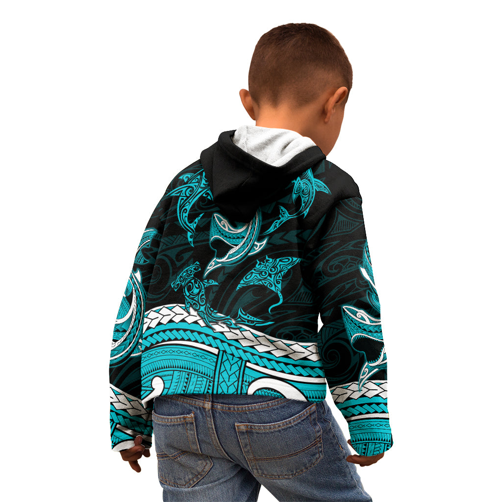 Polynesian Tribal Kid Hoodie with Sharks Tattoo Green LT6 - Polynesian Pride