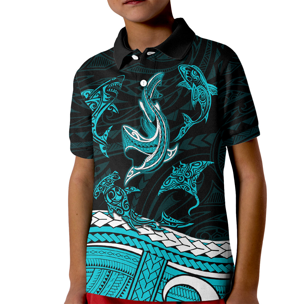 Polynesian Tribal Kid Polo Shirt with Sharks Tattoo Green LT6 Kid Green - Polynesian Pride