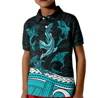 Polynesian Tribal Kid Polo Shirt with Sharks Tattoo Green LT6 Kid Green - Polynesian Pride