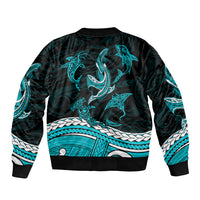 Polynesian Tribal Sleeve Zip Bomber Jacket with Sharks Tattoo Green LT6 - Polynesian Pride