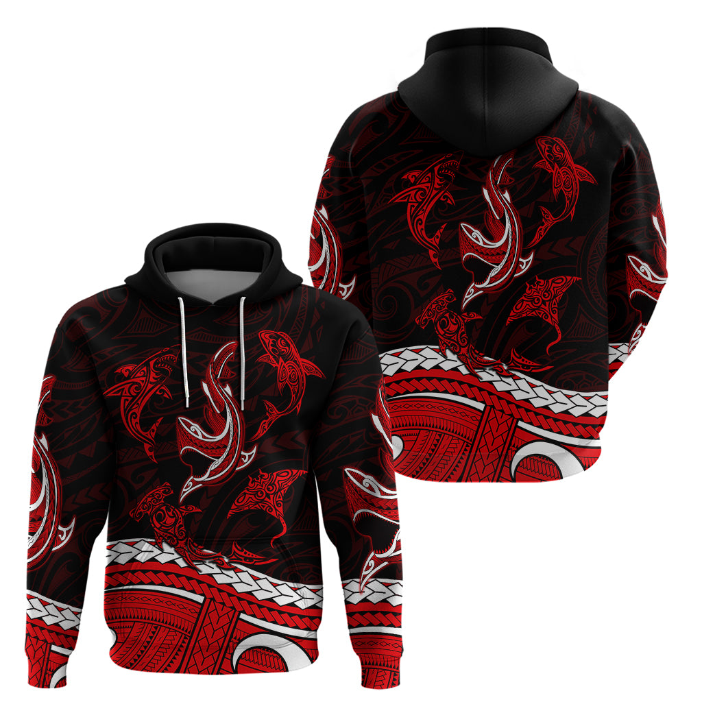 Polynesian Tribal Hoodie with Sharks Tattoo Red LT6 - Polynesian Pride