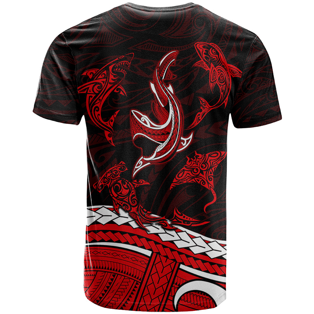 Polynesian Tribal T Shirt with Sharks Tattoo Red LT6 Red - Polynesian Pride