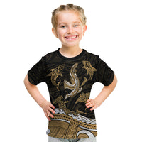 Polynesian Tribal Kid T Shirt with Sharks Tattoo Gold LT6 Gold - Polynesian Pride
