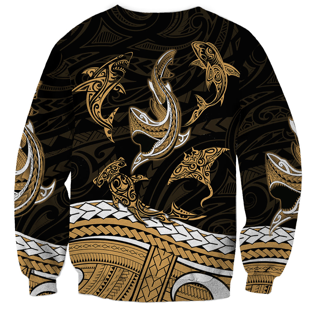 Polynesian Tribal Sweatshirt with Sharks Tattoo Gold LT6 - Polynesian Pride