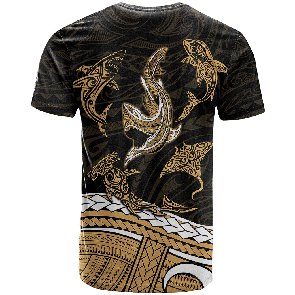 Polynesian Tribal T Shirt with Sharks Tattoo Gold LT6 - Polynesian Pride
