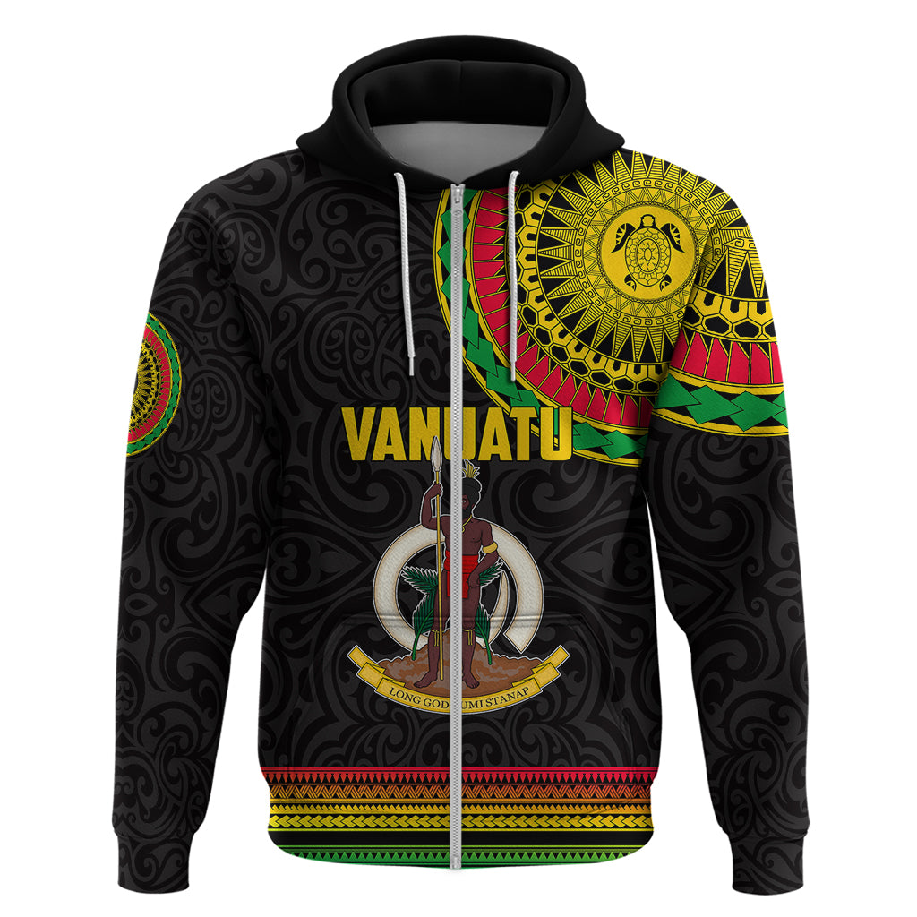 Custom Vanuatu Hoodie Polynesia Circle LT6 Zip Hoodie Black - Polynesian Pride