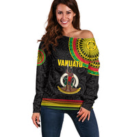 Custom Vanuatu Off Shoulder Sweater Polynesia Circle LT6 Women Black - Polynesian Pride