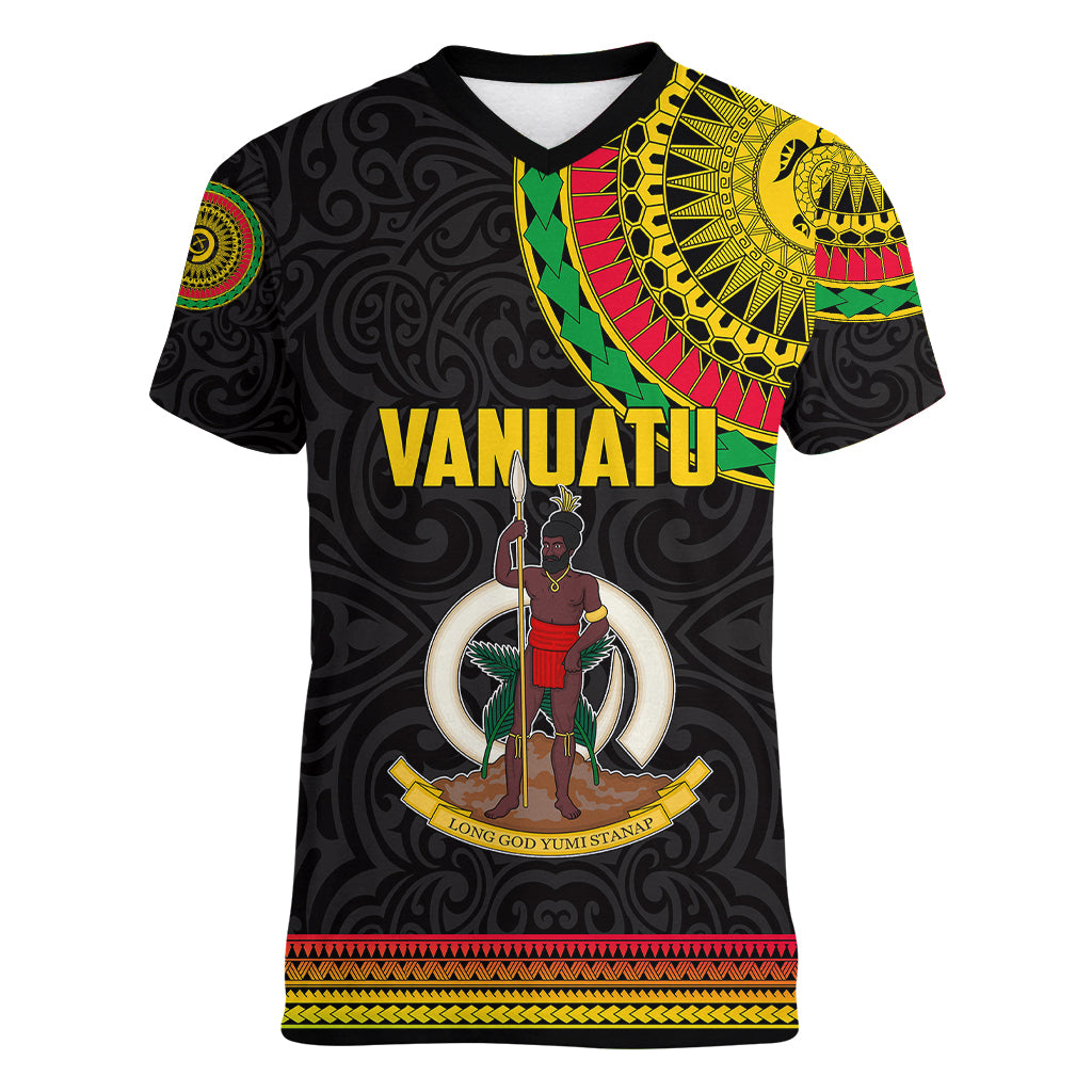 Custom Vanuatu Women V Neck T Shirt Polynesia Circle LT6 Female Black - Polynesian Pride