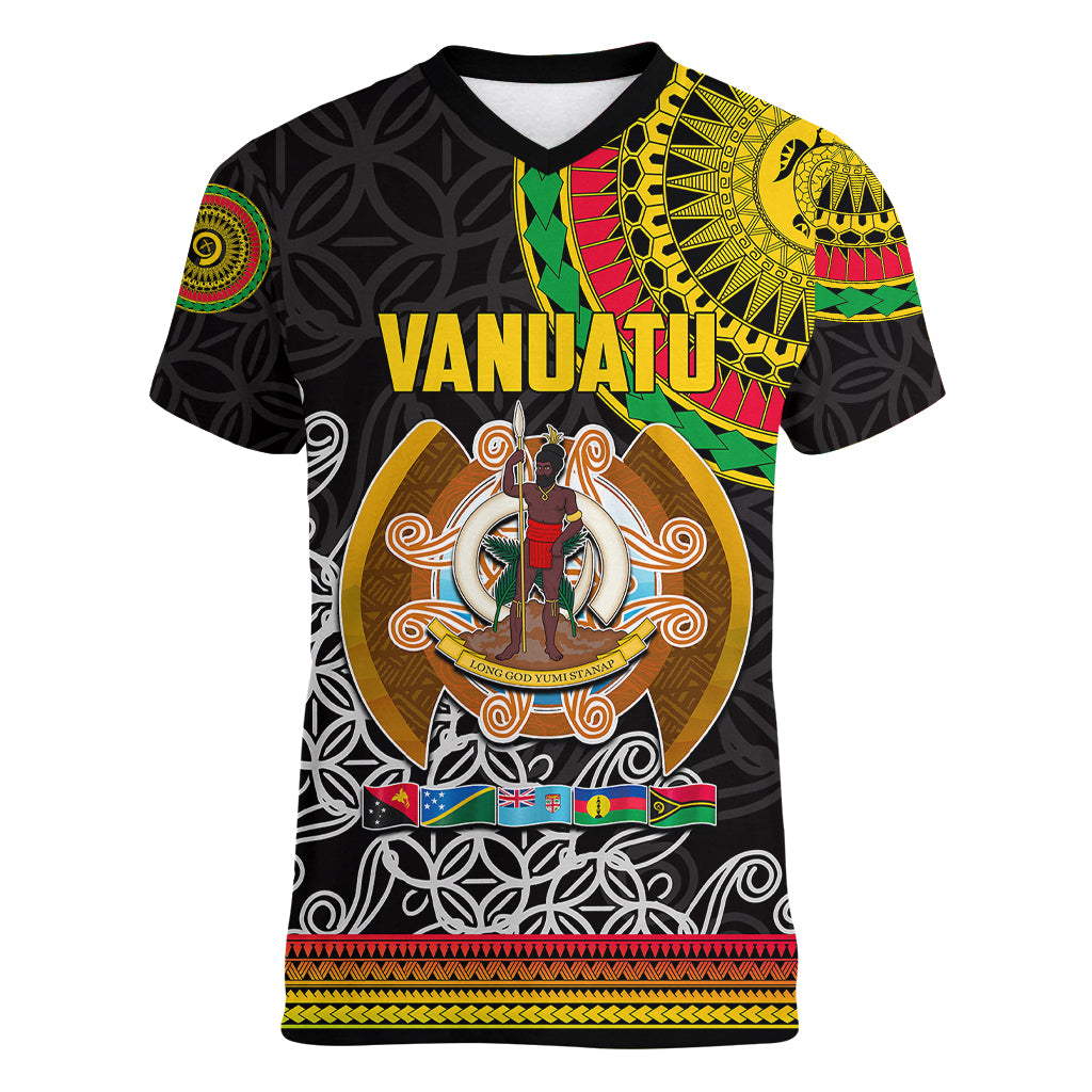 Vanuatu Women V Neck T Shirt Melanesian Festival LT6 Female Black - Polynesian Pride