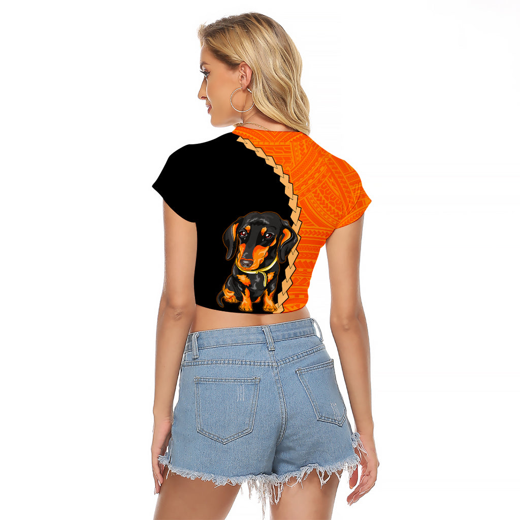 Custom Dachshund Dog Raglan Cropped T Shirt With Polynesian Tribal Tattoo LT6 - Polynesian Pride