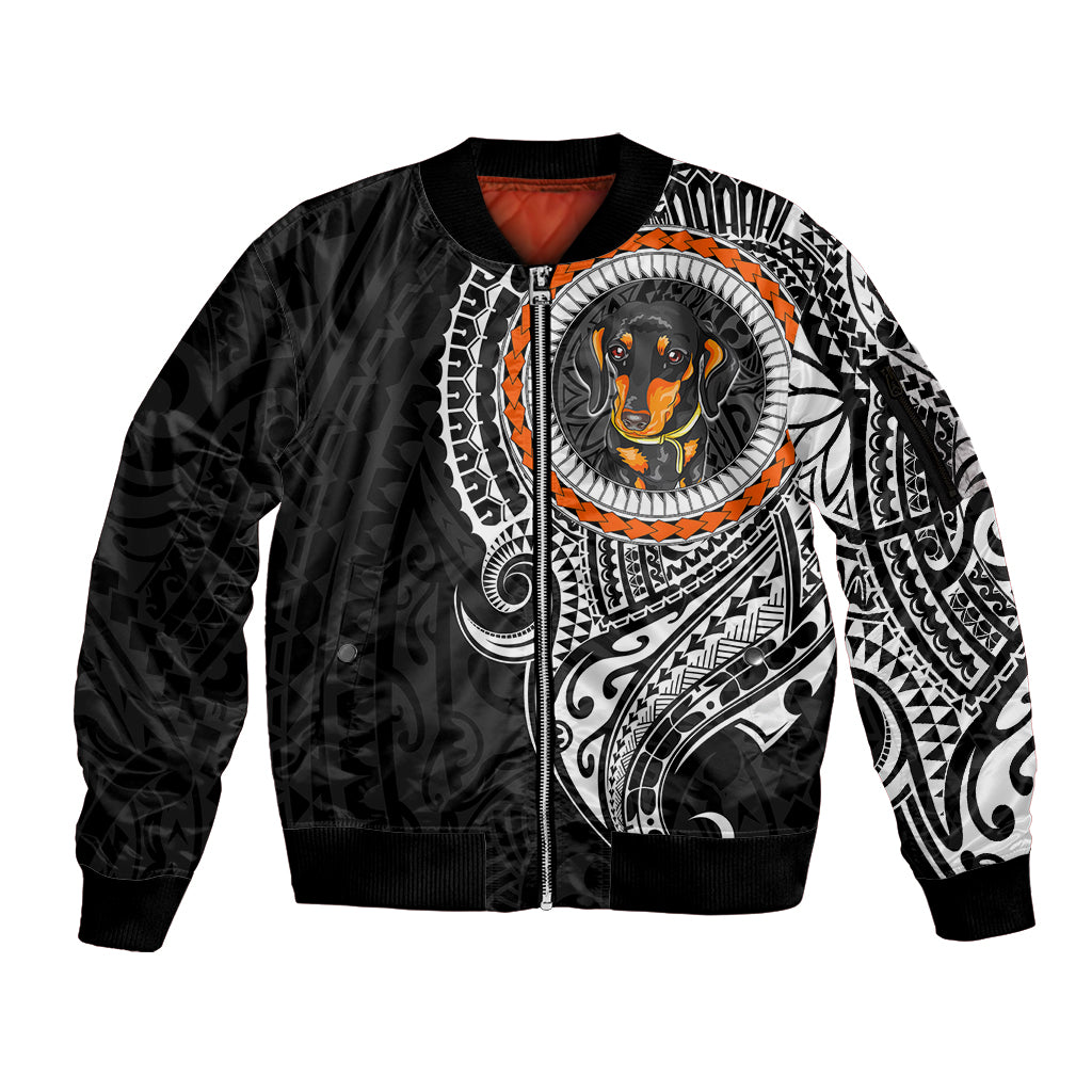 Polynesian Dachshund Dog Sleeve Zip Bomber Jacket Dog In My Heart LT6 Unisex Black - Polynesian Pride