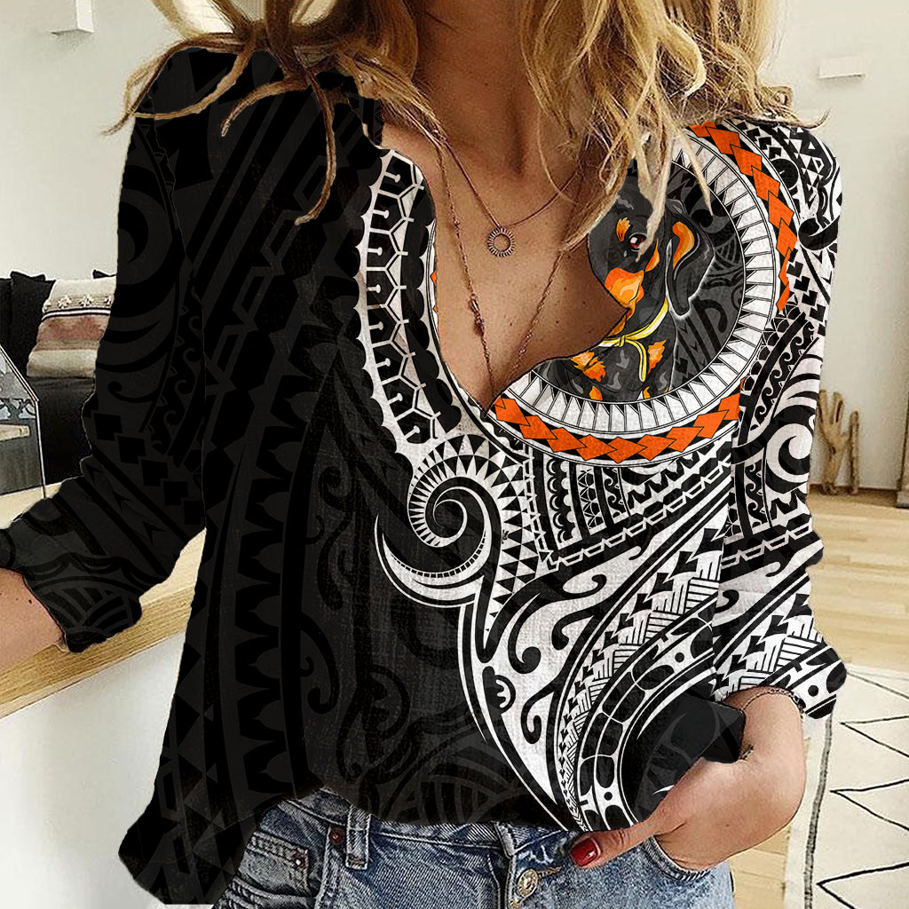 Polynesian Dachshund Dog Women Casual Shirt Dog In My Heart LT6 Female Black - Polynesian Pride