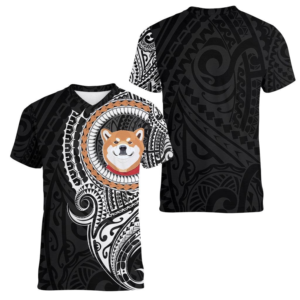 Polynesian Shiba Inu Dog Women V Neck T Shirt Dog In My Heart LT6 - Polynesian Pride