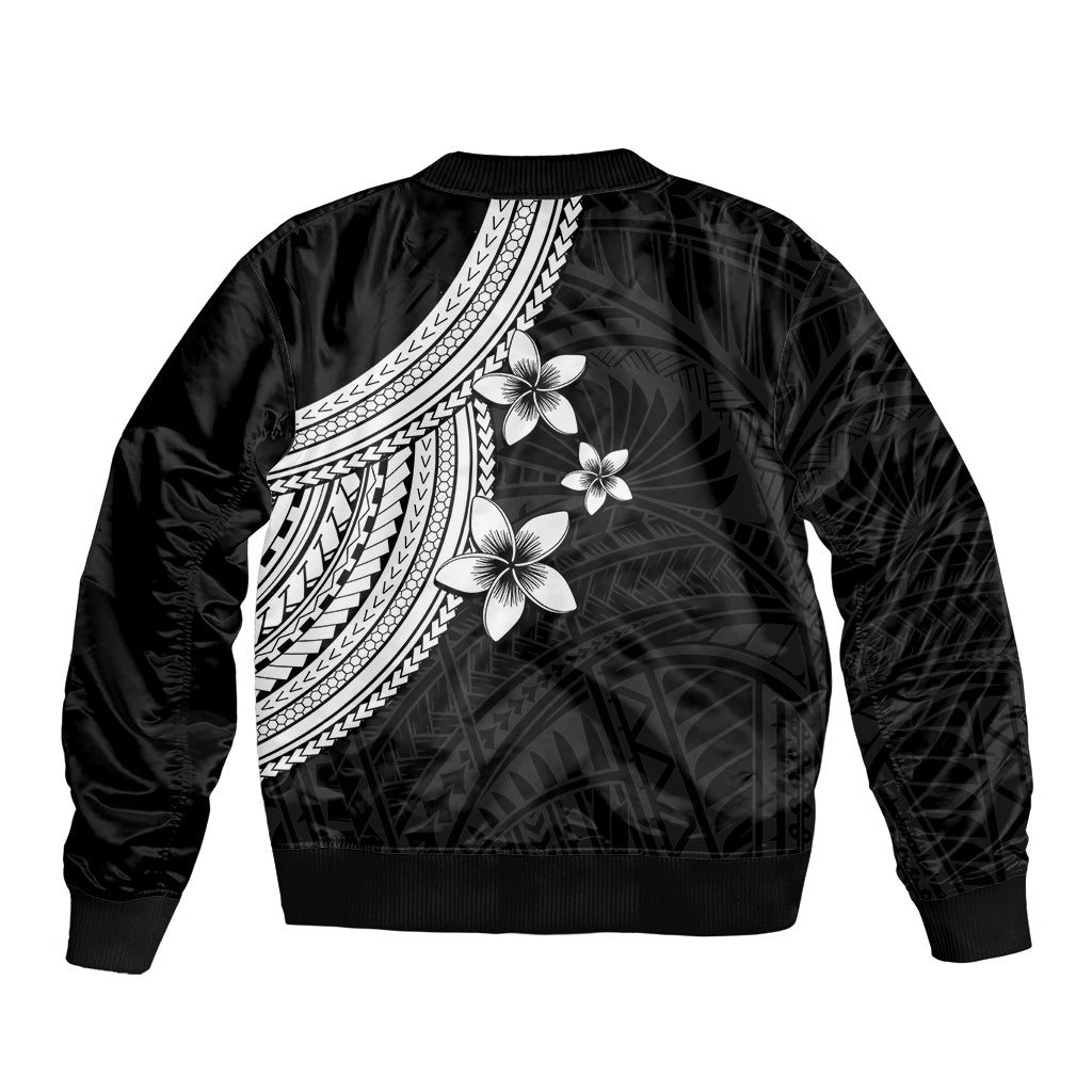 Polynesian Bomber Jacket With Plumeria Flower White LT6 - Polynesian Pride
