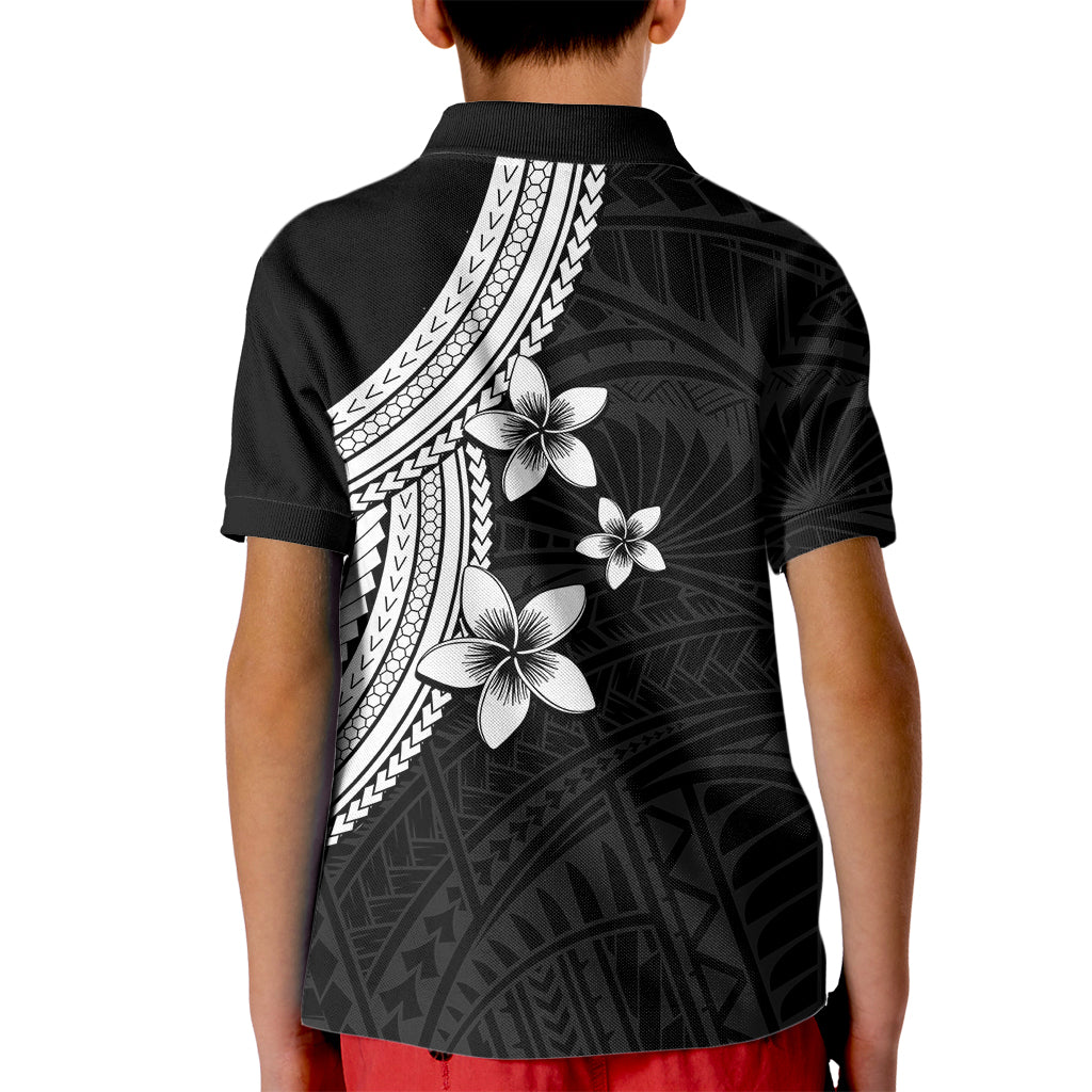 Polynesian Kid Polo Shirt With Plumeria Flower White LT6 - Polynesian Pride
