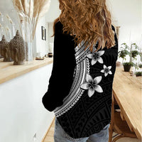 Polynesian Women Casual Shirt With Plumeria Flower White LT6 - Polynesian Pride