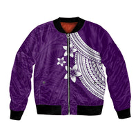 Polynesian Bomber Jacket With Plumeria Flower Purple LT6 Unisex Purple - Polynesian Pride