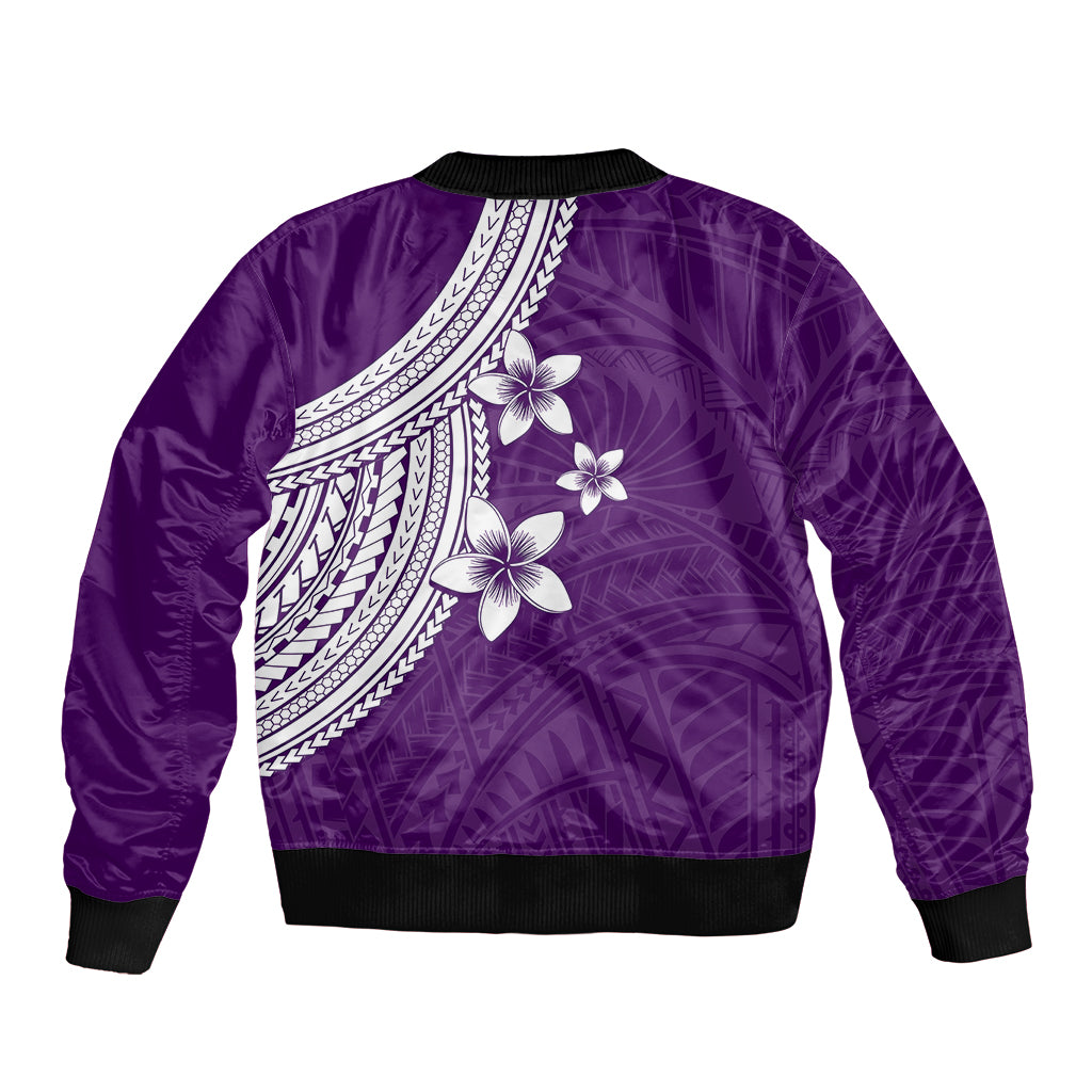 Polynesian Bomber Jacket With Plumeria Flower Purple LT6 - Polynesian Pride