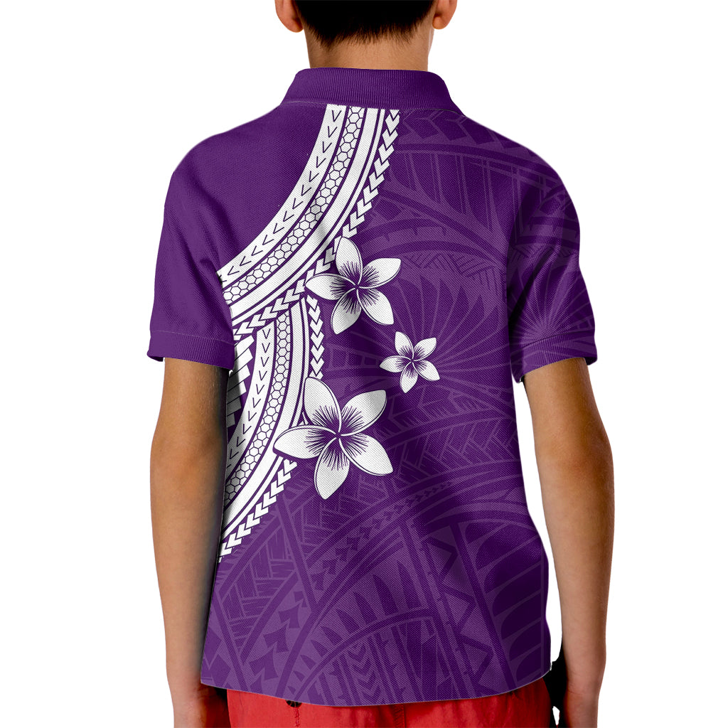 Polynesian Kid Polo Shirt With Plumeria Flower Purple LT6 - Polynesian Pride