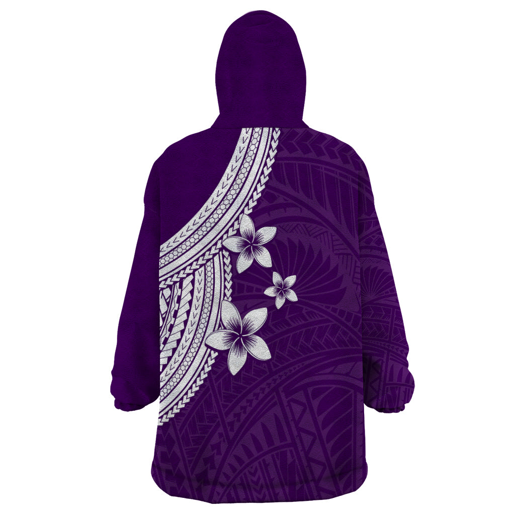 Polynesian Wearable Blanket Hoodie With Plumeria Flower Purple LT6 - Polynesian Pride