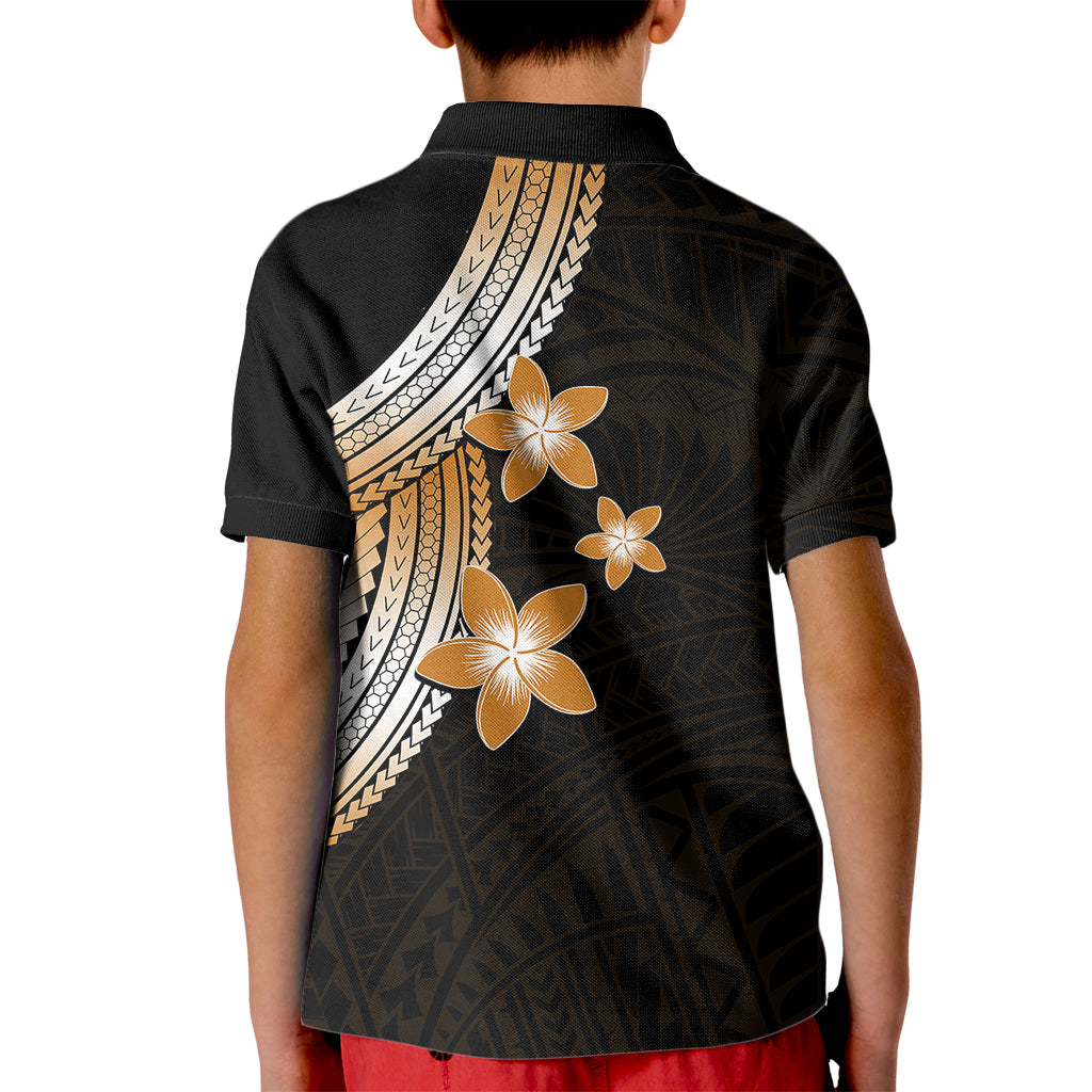 Polynesian Kid Polo Shirt With Plumeria Flower Gold LT6 - Polynesian Pride