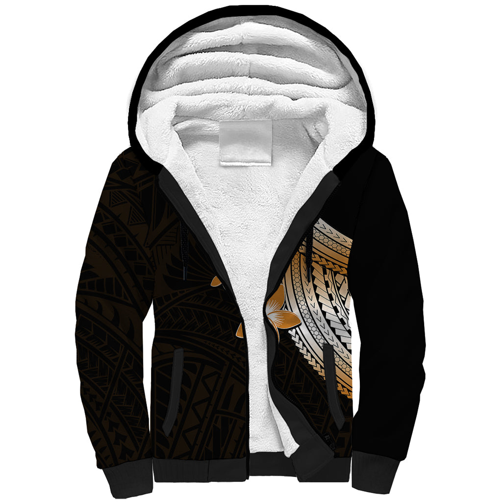 Polynesian Sherpa Hoodie With Plumeria Flower Gold LT6 Unisex Gold - Polynesian Pride