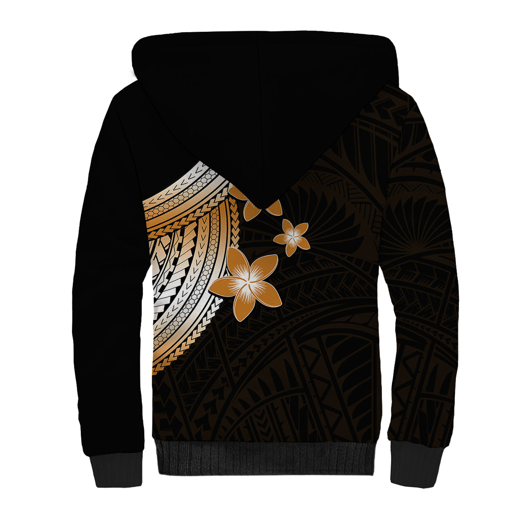 Polynesian Sherpa Hoodie With Plumeria Flower Gold LT6 - Polynesian Pride