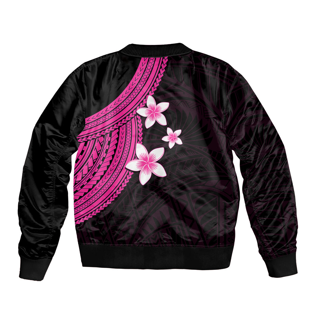 Polynesian Bomber Jacket With Plumeria Flower Pink LT6 - Polynesian Pride