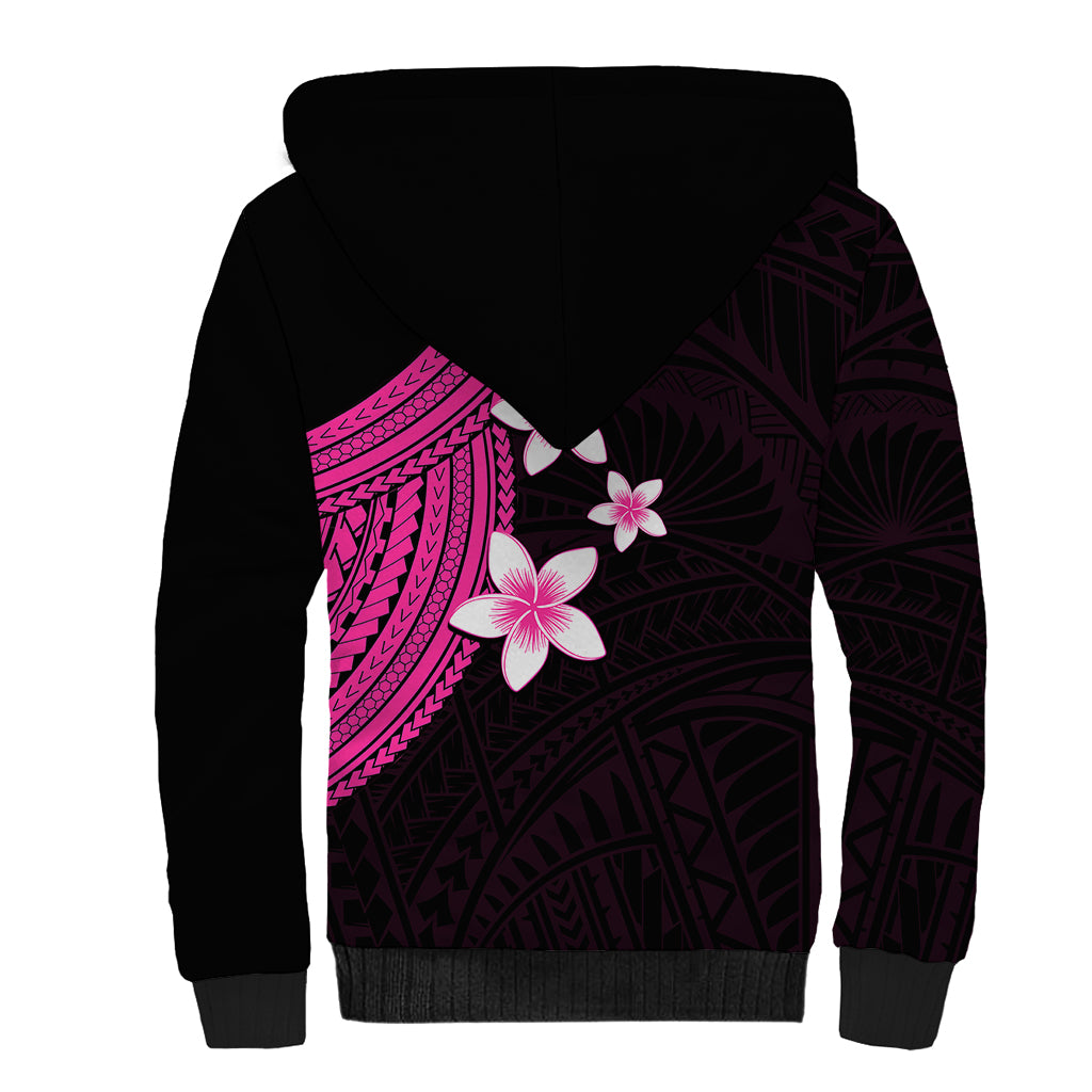 Polynesian Sherpa Hoodie With Plumeria Flower Pink LT6 - Polynesian Pride