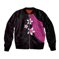 Polynesian Sleeve Zip Bomber Jacket With Plumeria Flower Pink LT6 Unisex Pink - Polynesian Pride