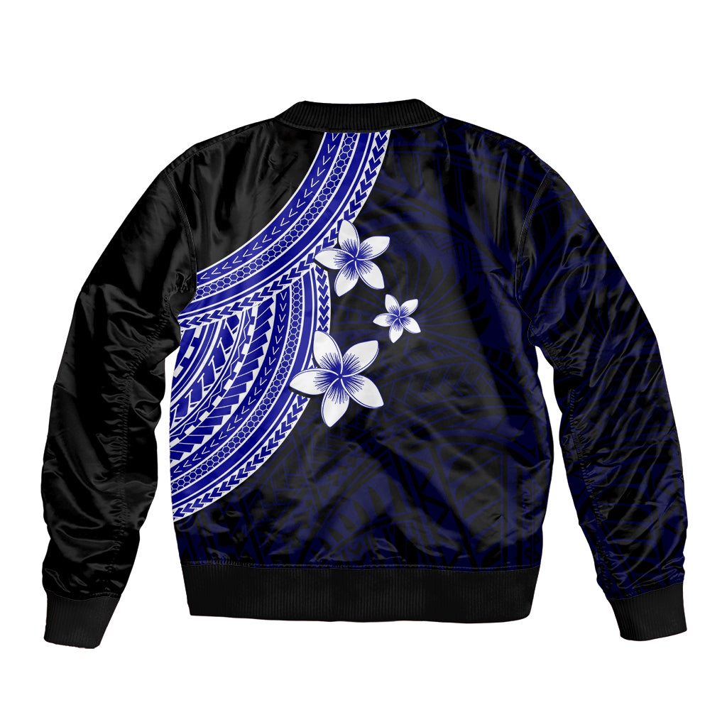 Polynesian Bomber Jacket With Plumeria Flower Blue LT6 - Polynesian Pride