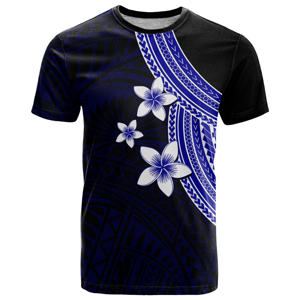 Polynesian T Shirt With Plumeria Flower Blue LT6 Blue - Polynesian Pride