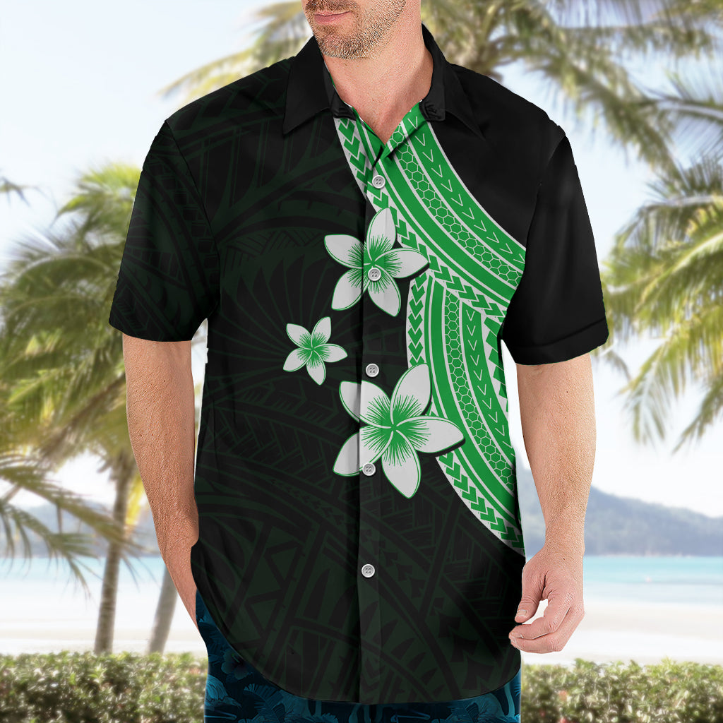 Polynesian Hawaiian Shirt With Plumeria Flower Green LT6 - Polynesian Pride