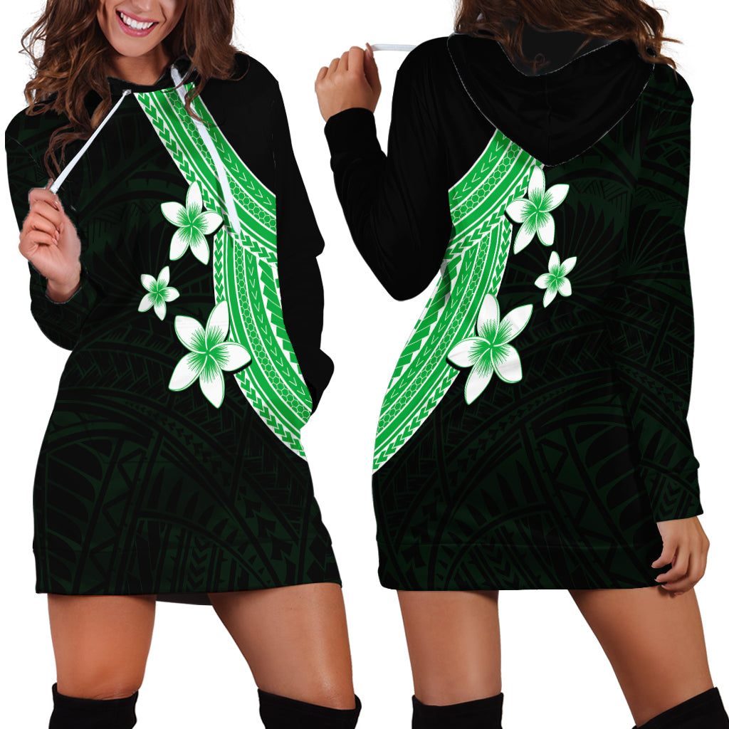 Polynesian Hoodie Dress With Plumeria Flower Green LT6 - Polynesian Pride