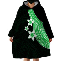 Polynesian Wearable Blanket Hoodie With Plumeria Flower Green LT6 - Polynesian Pride