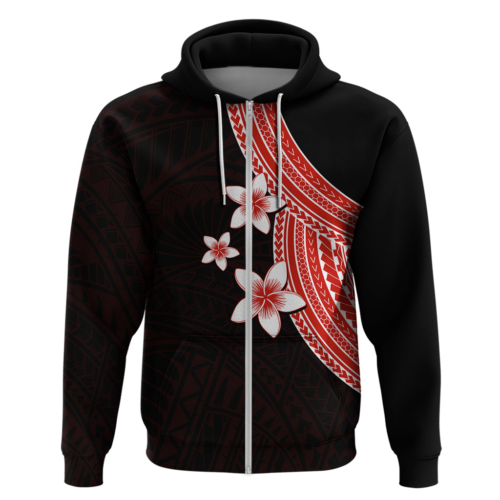 Polynesian Hoodie With Plumeria Flower Red LT6 - Polynesian Pride