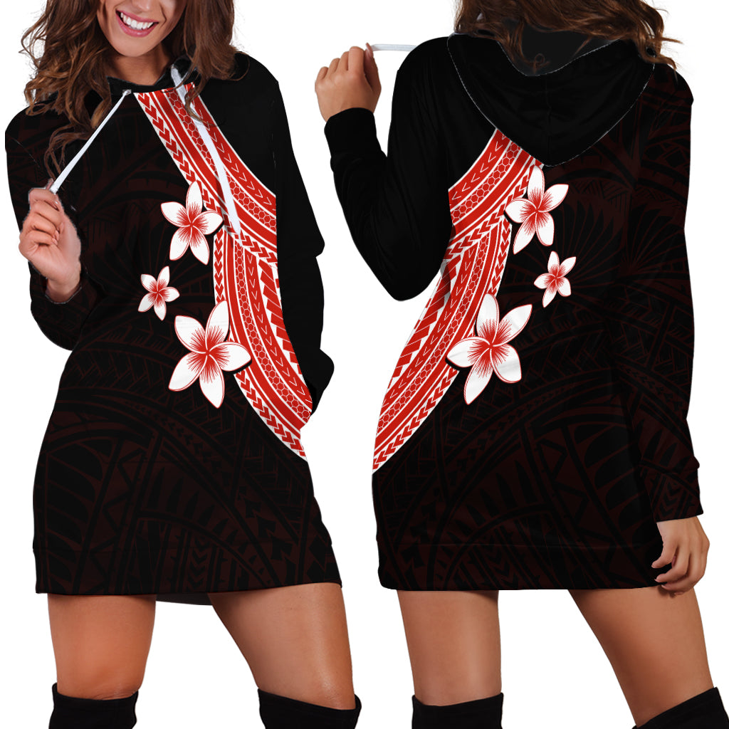 Polynesian Hoodie Dress With Plumeria Flower Red LT6 - Polynesian Pride