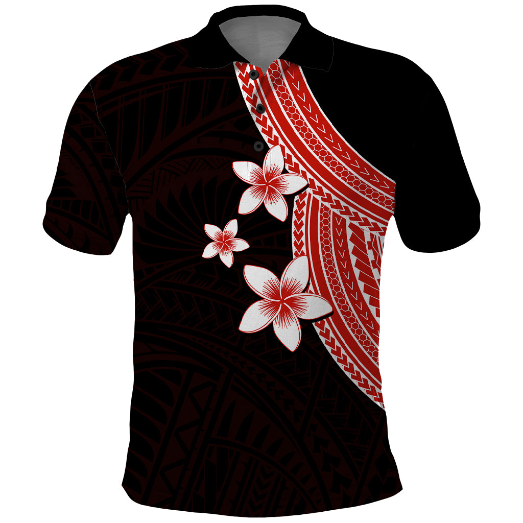 Polynesian Polo Shirt With Plumeria Flower Red LT6 Red - Polynesian Pride