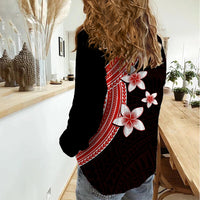Polynesian Women Casual Shirt With Plumeria Flower Red LT6 - Polynesian Pride