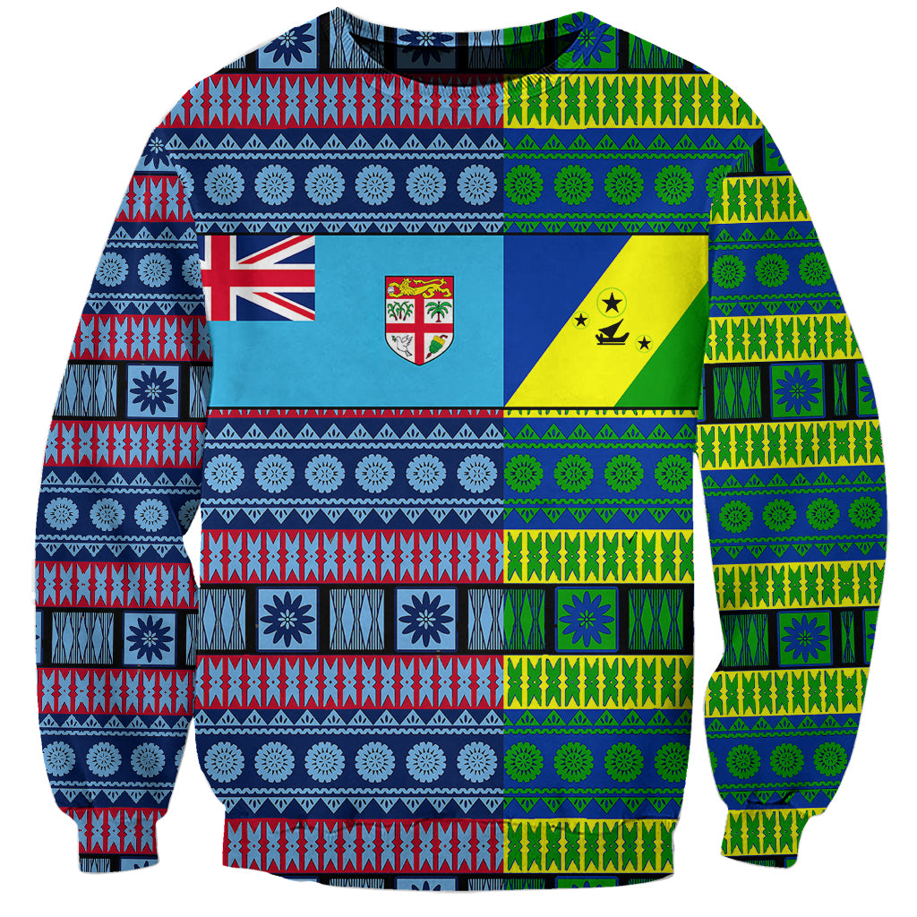 (Custom Personalised) Fiji Malampa Sweatshirt Tribal Patterns LT6 Unisex Blue - Polynesian Pride