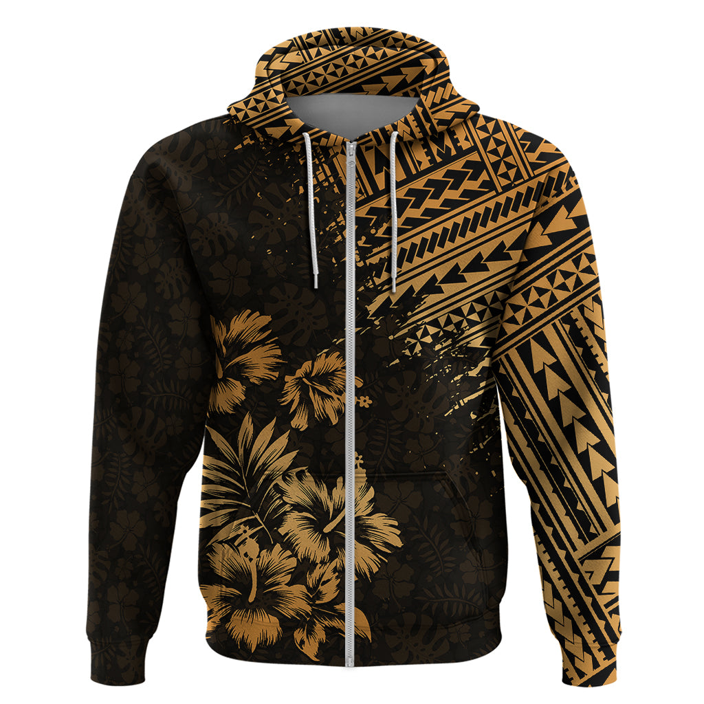 Hawaii Summer Hoodie Mix Polynesian Gold LT6 Zip Hoodie Gold - Polynesian Pride