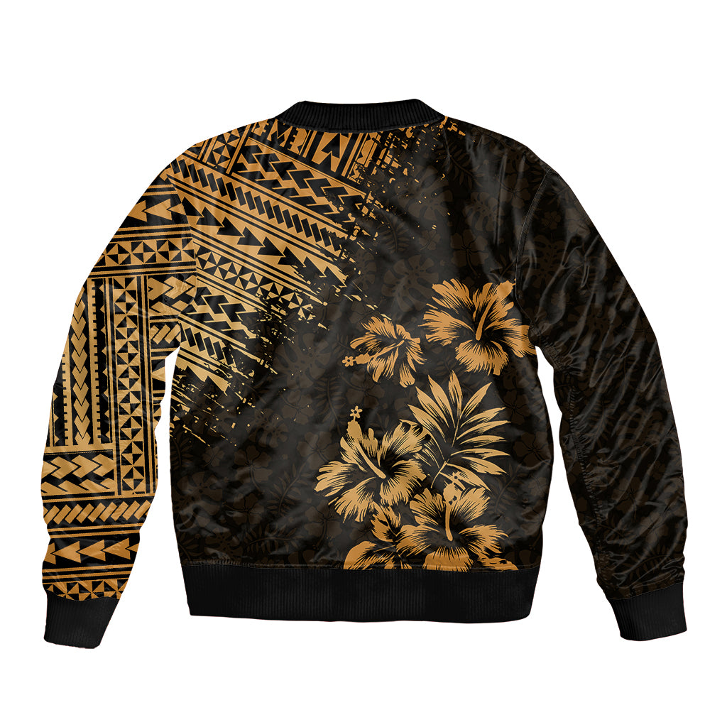 Hawaii Summer Sleeve Zip Bomber Jacket Mix Polynesian Gold LT6 - Polynesian Pride