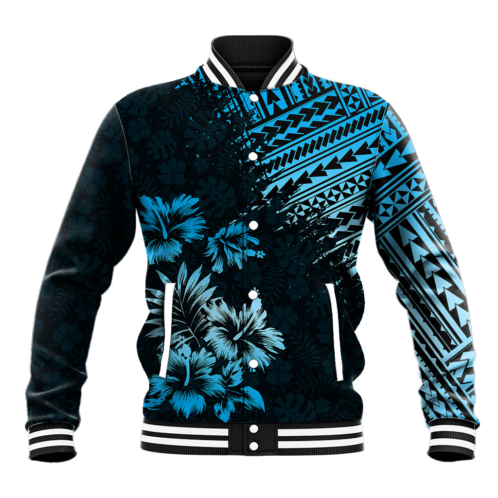 Hawaii Summer Baseball Jacket Mix Polynesian Black-Blue LT6 Unisex Blue - Polynesian Pride
