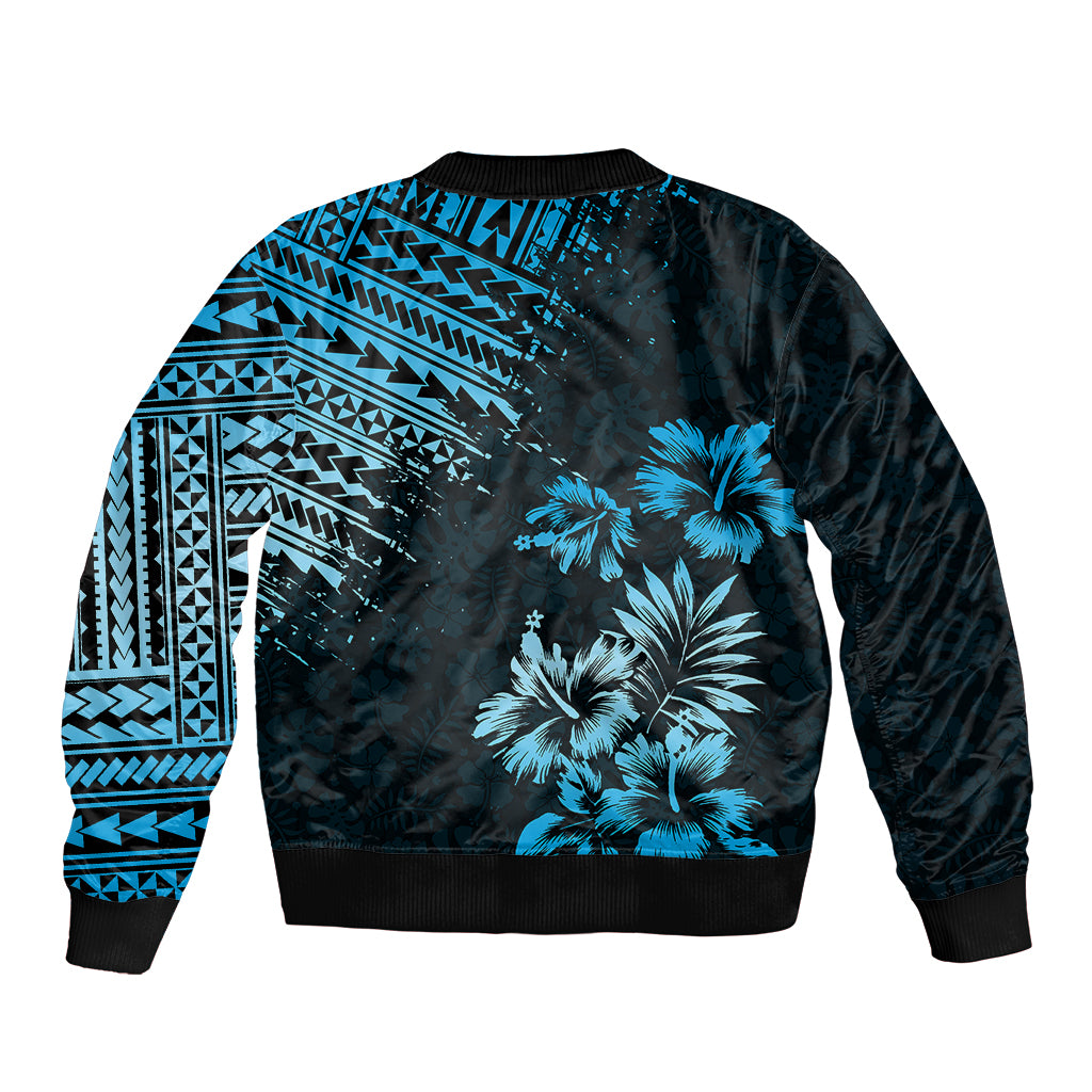 Hawaii Summer Bomber Jacket Mix Polynesian Black-Blue LT6 - Polynesian Pride